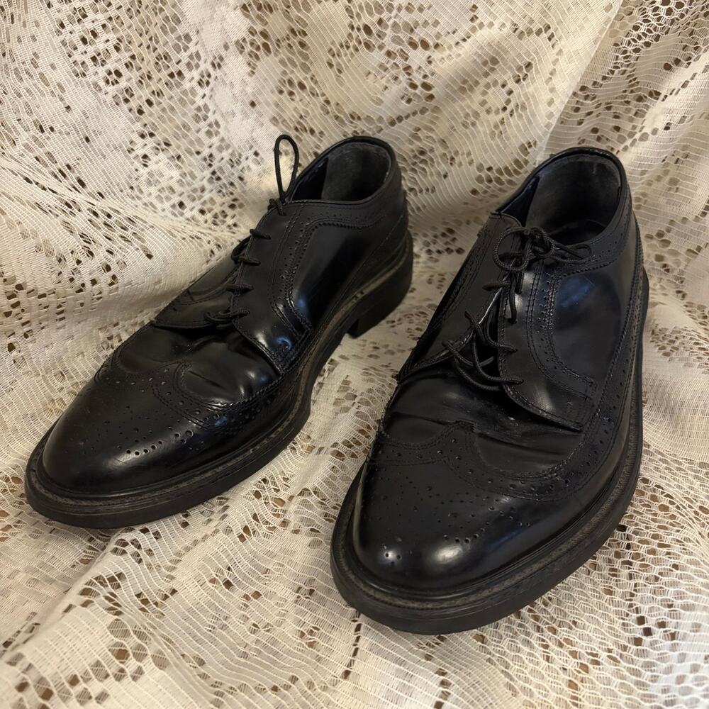 Oakwoods Men's US 10.5 Black Leather Wingtip Brogue Oxfords Shoes - Picture 4 of 8